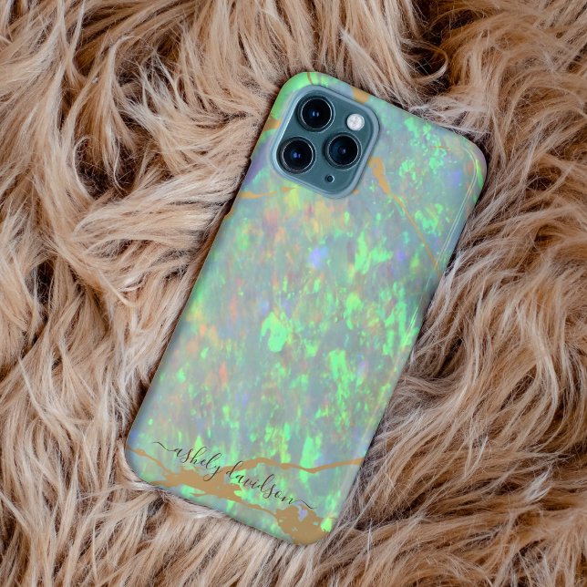 Green Opal Gold Marble Modern Glam iPhone Case (Creator Uploaded)