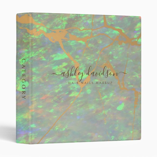 Green Opal Iridescent Modern Glam 3 Ring Binder (Front/Spine)