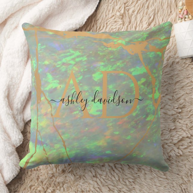 Green Opal Stone Monogram Pillow (Blanket)