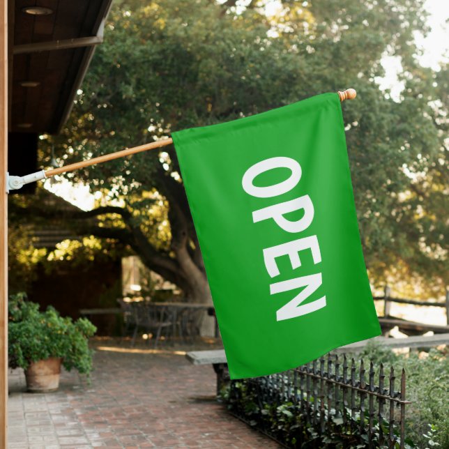 Green Open for Business Flag Sign (In SItu)