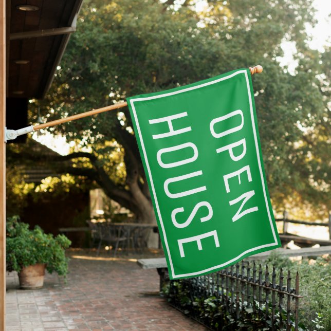 GREEN OPEN HOUSE SIGN FLAG (In SItu)