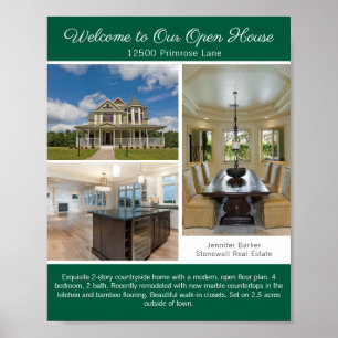 Green Open House Welcome Real Estate Photo Poster