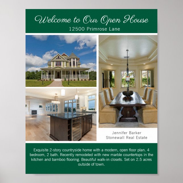 Green Open House Welcome Real Estate Photo Poster (Front)