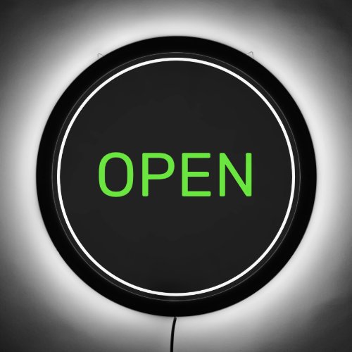 Green Open Text on Black LED Sign