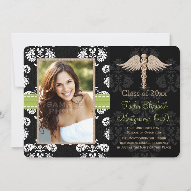 Green Optometry School Graduation Announcements (Front)