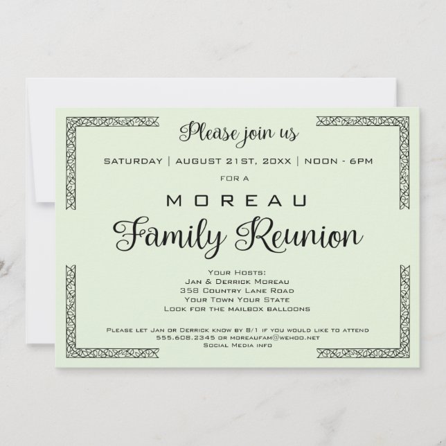 Green or Any Color Family Reunion Invitation (Front)