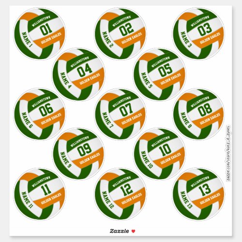 green orange 13 custom players names volleyball sticker