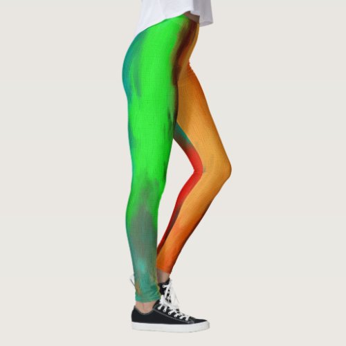 Green Orange Abstract Leggings