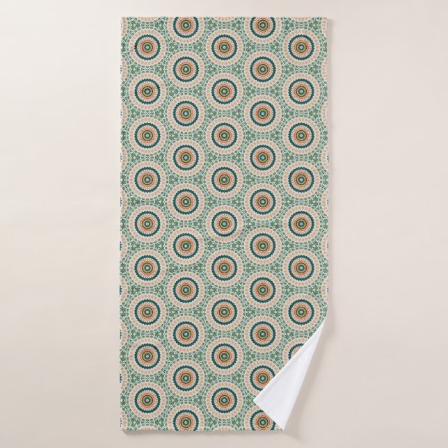 Green Orange And Blue Boho Chic Circle Pattern Bath Towel Set (Bath Towel)