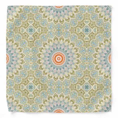 Green Orange and Blue Mandala Design Kaleidoscope Bandana