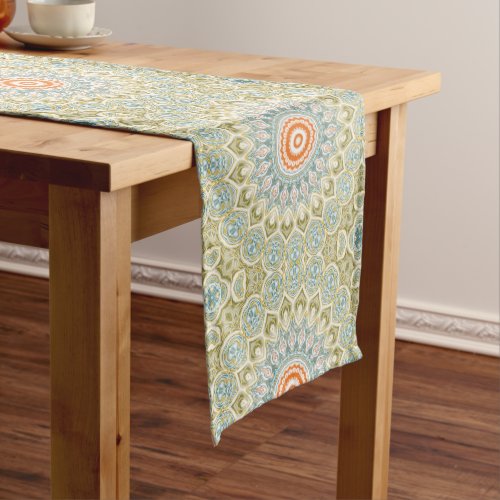 Green Orange and Blue Mandala Design Kaleidoscope Medium Table Runner