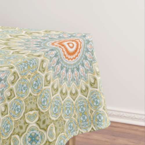 Green Orange and Blue Mandala Design Kaleidoscope Tablecloth