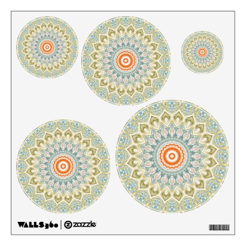 Green Orange and Blue Mandala Design Kaleidoscope Wall Decal