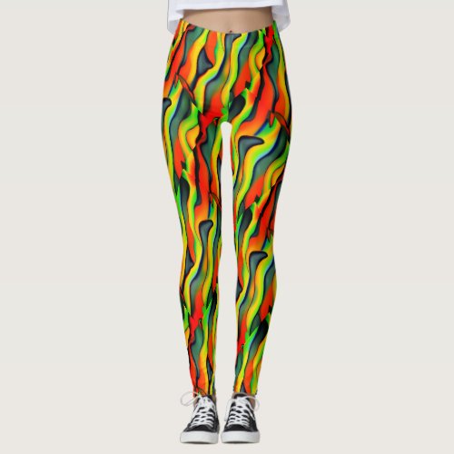 Green Orange and Yellow Marbled Leggings