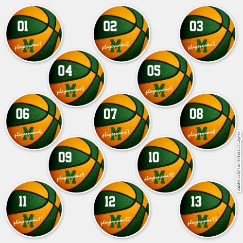 green orange basketball custom 13 players names sticker