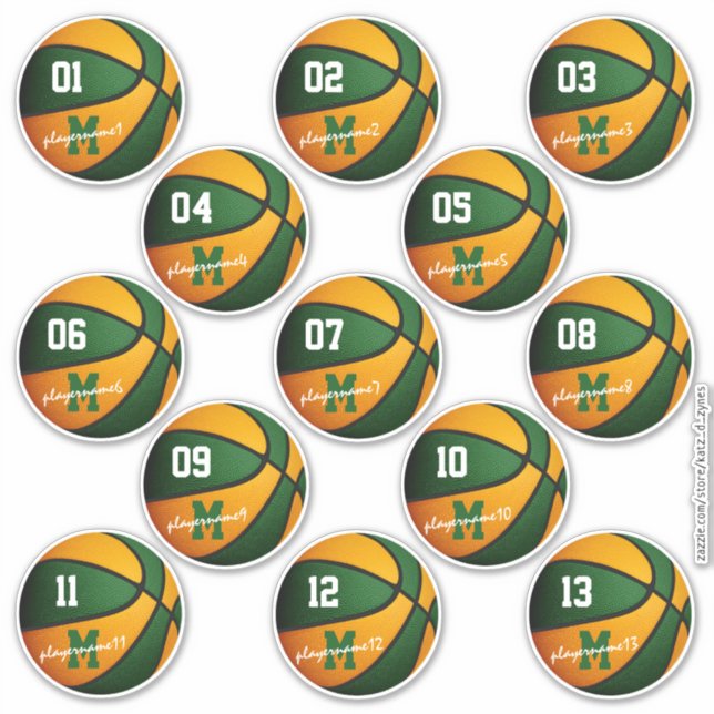 green orange basketball custom 13 players names sticker (Front)