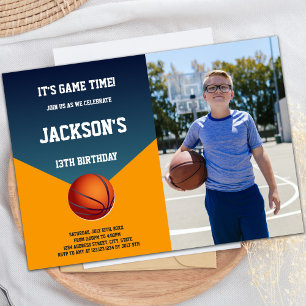Green & Orange Basketball Invitations with Photo