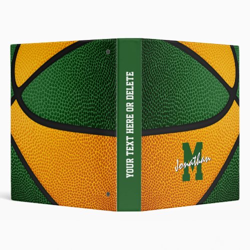 green orange basketball team colors varsity letter 3 ring binder