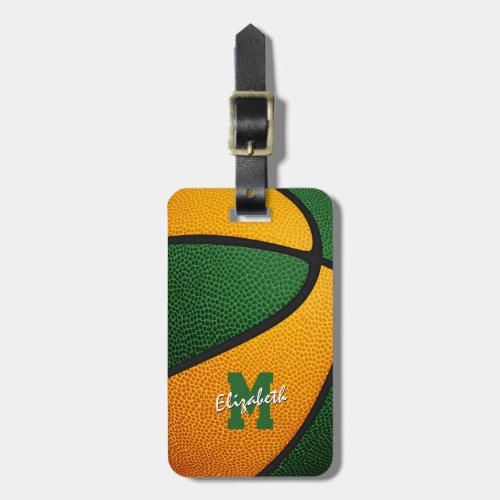 green orange basketball travel team colors luggage tag