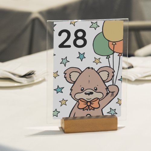 Green Orange Bear Gender Neutral Baby Shower Table Number