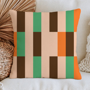 Green, Orange& Beige Geometric Pattern RETRO Throw Pillow