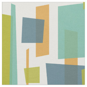 Green Orange Blue Abstract Rectangles Retro Patter Fabric