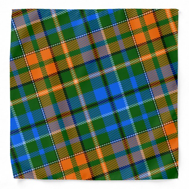 Green Orange Blue Plaid Tartan Design  Bandana (Front)