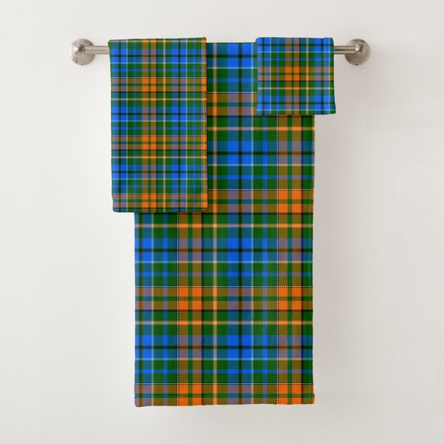 Green Orange Blue Plaid Tartan Design  Bath Towel Set (Insitu)