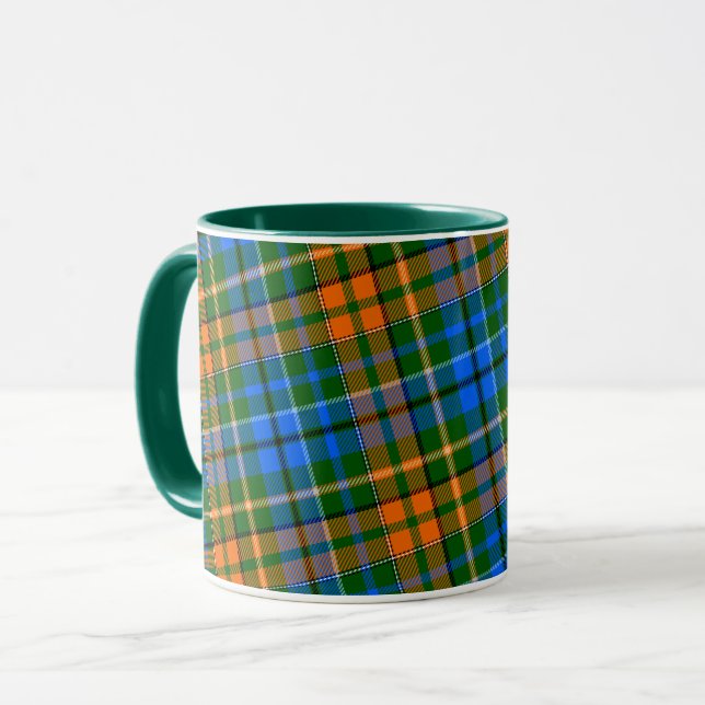 Green Orange Blue Plaid Tartan Design  Mug (Front Left)