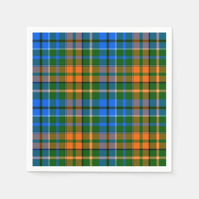 Green Orange Blue Plaid Tartan Design  Napkins (Front)