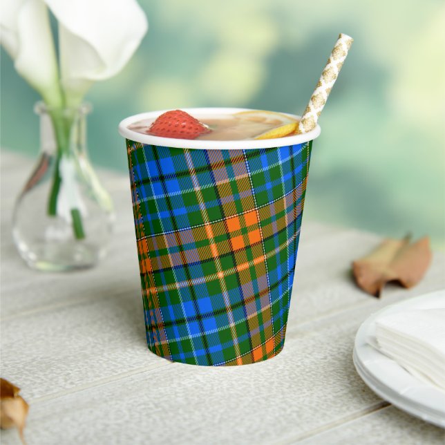 Green Orange Blue Plaid Tartan Design  Paper Cups (Insitu)