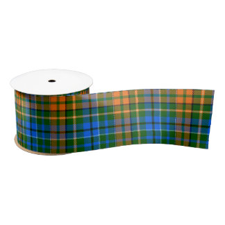 Green Orange Blue Plaid Tartan Design  Satin Ribbon