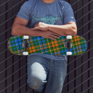 Green Orange Blue Plaid Tartan Design  Skateboard