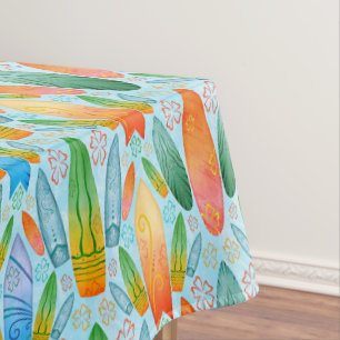 Green Orange & Blue Summer Surfing Surfboards Tablecloth