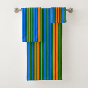 Green Orange Blue Vertical Stripes Design Bath Towel Set