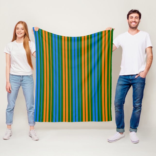Green Orange Blue Vertical Stripes Design   Fleece Blanket (In Situ)