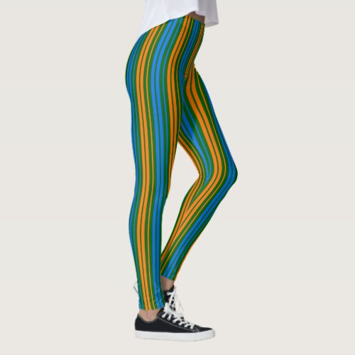 Green Orange Blue Vertical Stripes Design Leggings