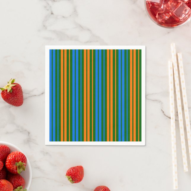 Green Orange Blue Vertical Stripes Design   Napkins (Insitu)