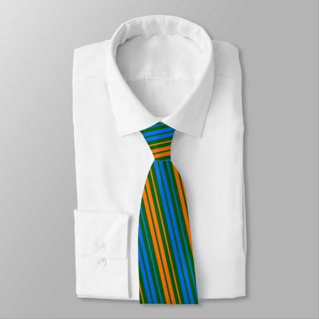 Green Orange Blue Vertical Stripes Design   Neck Tie (Tied)