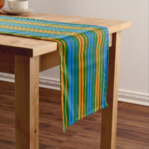 Green Orange Blue Vertical Stripes Design Short Table Runner