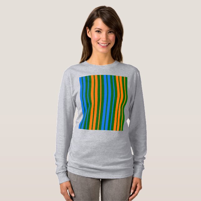 Green Orange Blue Vertical Stripes Design   T-Shirt (Front Full)