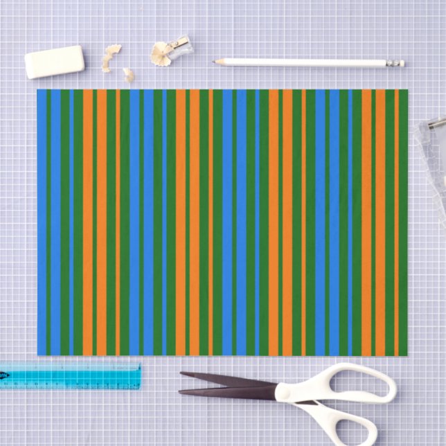Green Orange Blue Vertical Stripes Design   Tissue Paper (Craft)