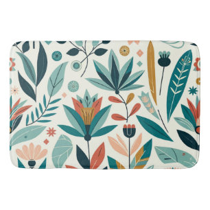Green Orange Bold Modern Floral Print Pattern Bath Mat