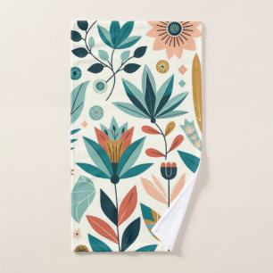 Green Orange Bold Modern Floral Print Pattern Bath Towel Set