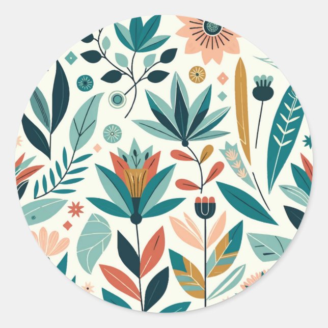 Green Orange Bold Modern Floral Print Pattern Classic Round Sticker (Front)