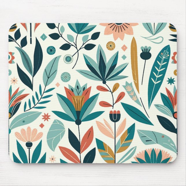 Green Orange Bold Modern Floral Print Pattern Mouse Pad (Front)
