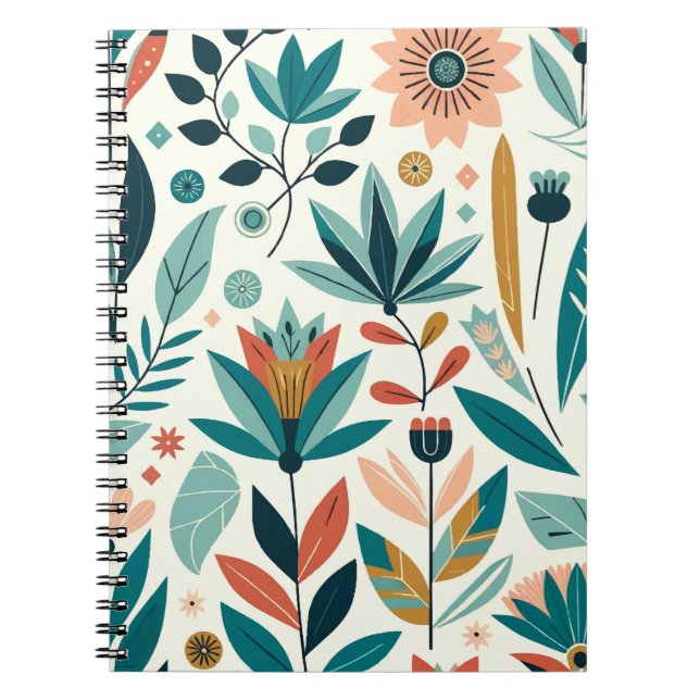 Green Orange Bold Modern Floral Print Pattern Notebook (Front)