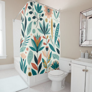 Green Orange Bold Modern Floral Print Pattern Shower Curtain