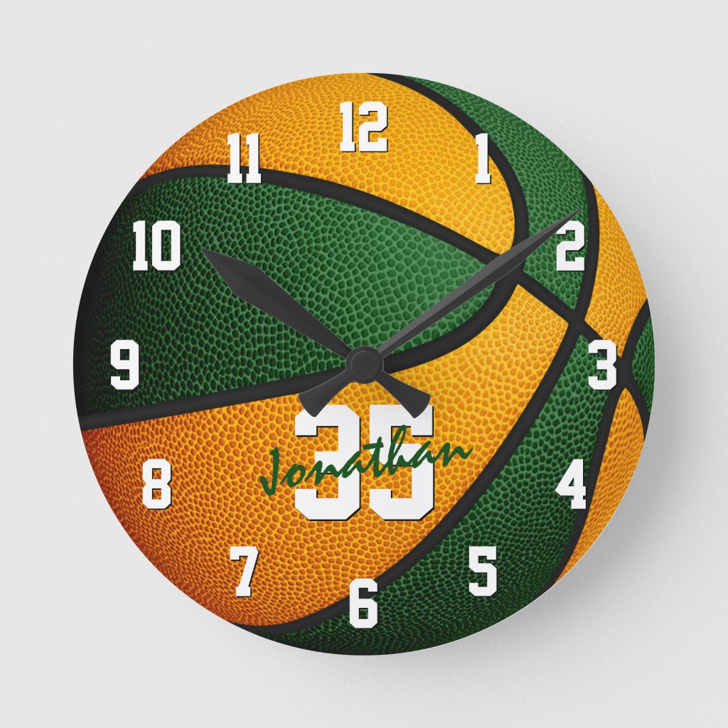 green orange boys girls basketball personalized round clock