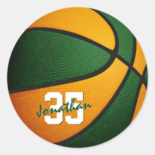 green orange boys girls basketball team colors classic round sticker